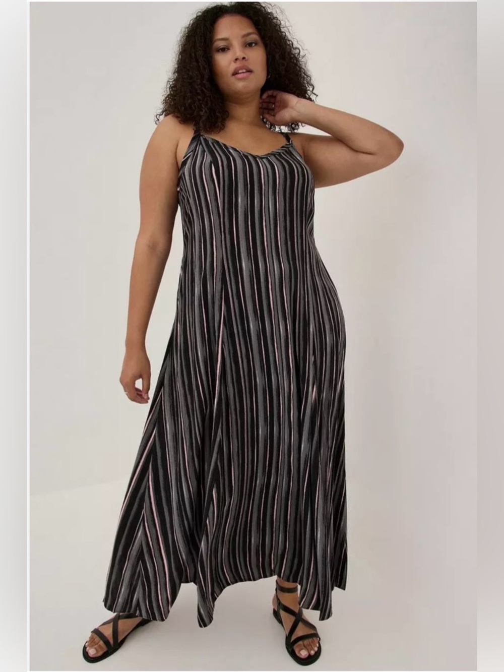 torrid Black Maxi Slip Dress with Pink & Gray Stripes